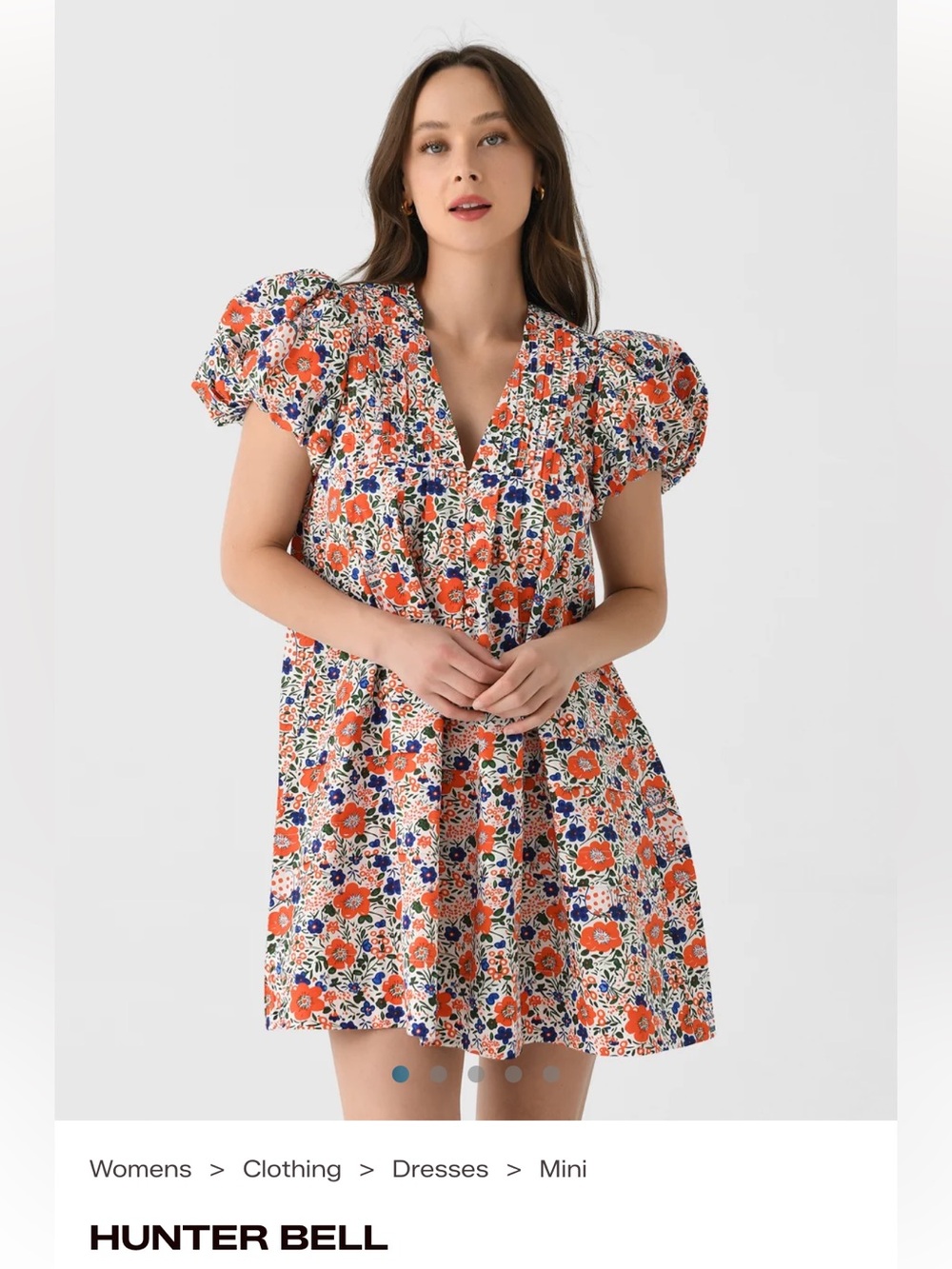 Hunter Bell Wilkes Dress Size XS - Floral Puff-Sleeve Mini Dress in Orange Multi